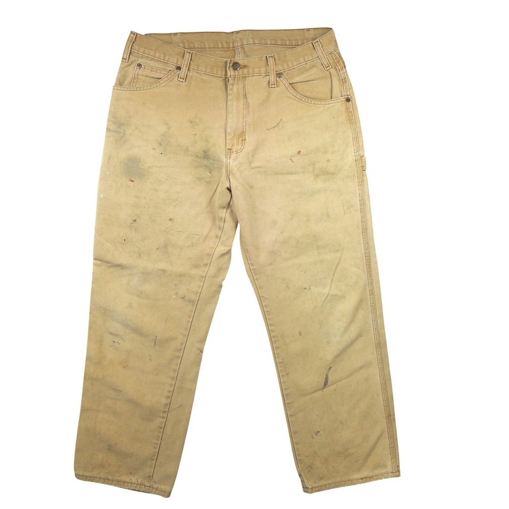 Dickies Carpenter Pants Thrashed Men 36x30 Tan Duck Canvas Workwear Gorpcore Y2K